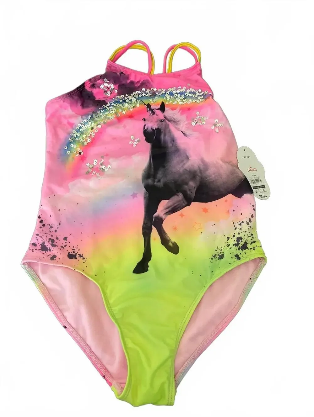 NWT Wonder Nation Girls' Unicorn Sequin One-Piece Swimsuit-L